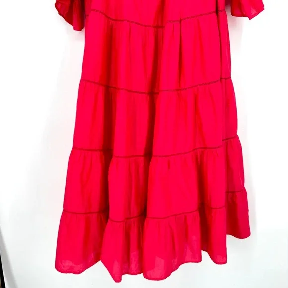 Merlette NY Paradis Eyelet Tiered Midi Dress Sz XXL Pink 100% Cotton Puff Sleeve